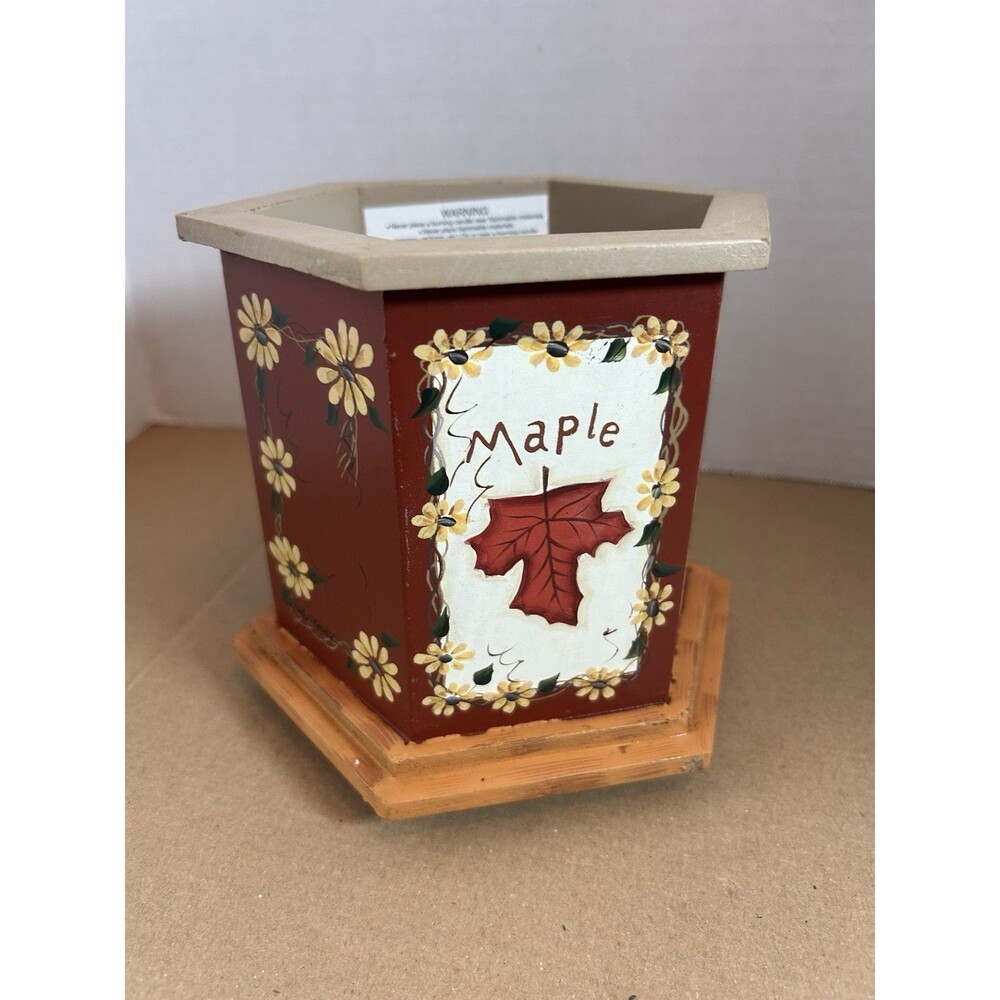 Kathy Hatch Wood Utensil Holder Planter Fall Leaves Rustic Kitchen Decor - Picture 4 of 13